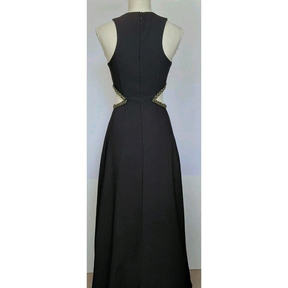 Lovers + Friends Sz S Black Sleeveless Maxi Dress with Side Silver Bead Cutouts - Picture 4 of 11